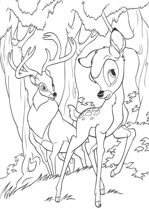 Print Bambi en zijn vader kleurplaat